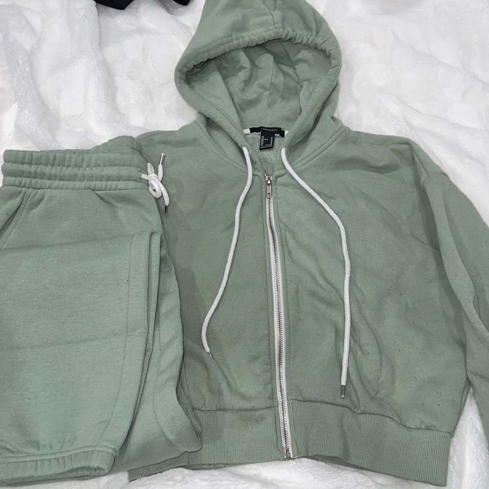Sage green cropped hoodie and jogger set